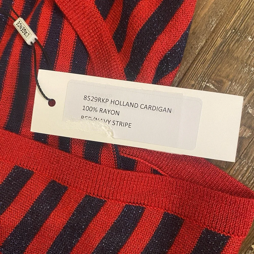 NWT L'AGENCE Cardigan Womens XS Holland Shimmer Red Navy Stripes - Picture 6 of 10